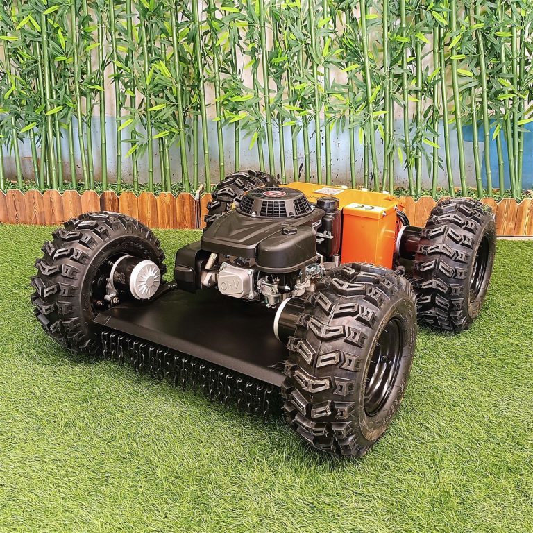 radio controlled rubber track mowing robot for mountain slope
